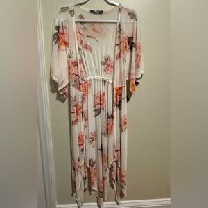 Cure Sheer White Floral Kimono Cover-Up / Duster Cardigan